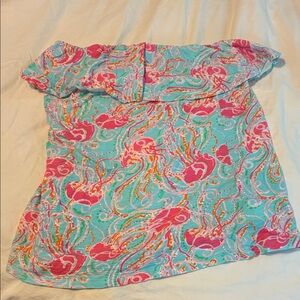 Lilly Pulitzer Aqua Tube Top with Pink & Orange Jellyfish Print